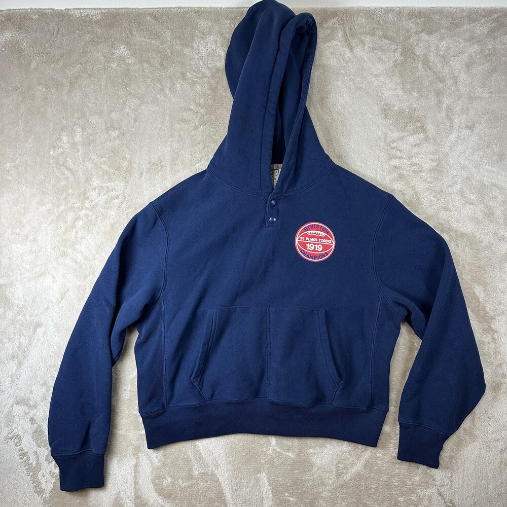 Champion Reverse Weave Hoodie Mens Medium Navy Blue Sweatshirt St Elmos Tigers